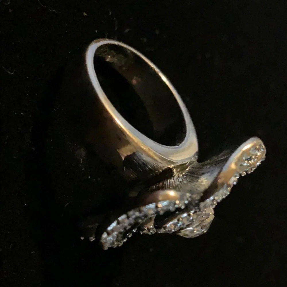 Lia Sophia Sz 9 Black, Silver, Rhinestone Ring